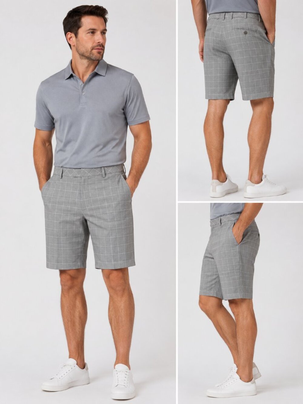 Walter Hagen Men's Gray Windowpane Performance Golf Shorts - Size 32